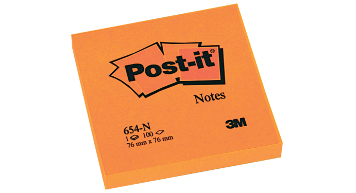 Memoblok 3m post-it n654 76x76mm neon oranje