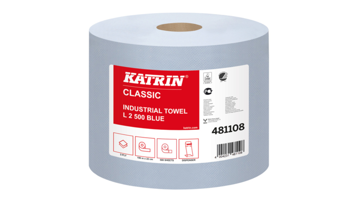 Katrin Classic | Industrierol Poetspapier | 190 Meter | 2-Laags | Blauw | 481108 (2 stuks)