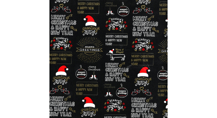 Cadeaupapier Kerst, 30cm x 200 meter, D90202, zwart