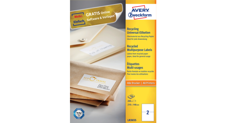 Etiket avery zweck lr3655 210x148mm 200st recycled(lr3655)
