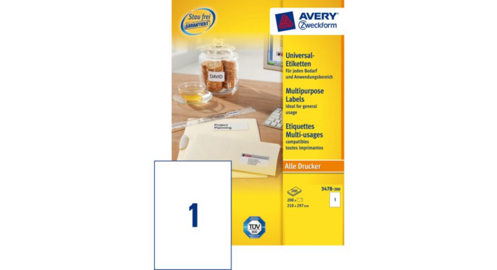 Etiket avery zweck 3478 210x297mm a4 200st