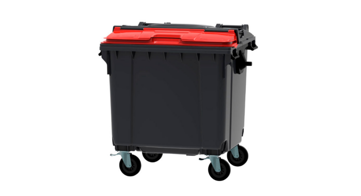 Afvalcontainer, 1100 liter, grijs/rood, VB 719136