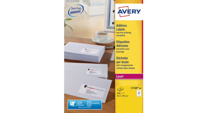 Etiket avery l7160-40 63.5x38.1mm 840st