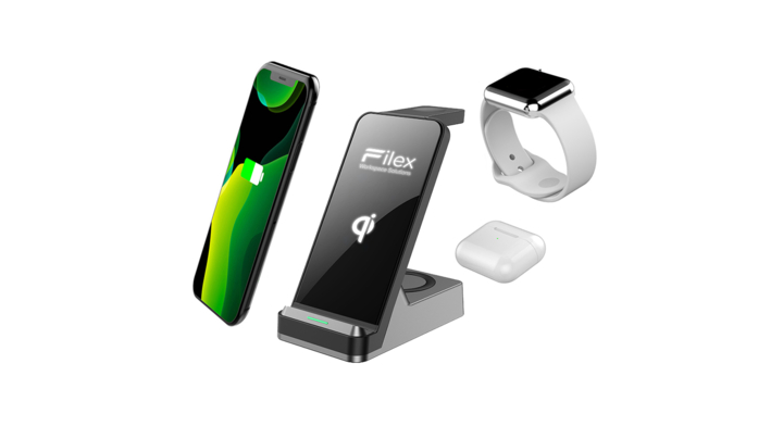 Filex, 3 in 1 Wireless Quick Charger, zwart