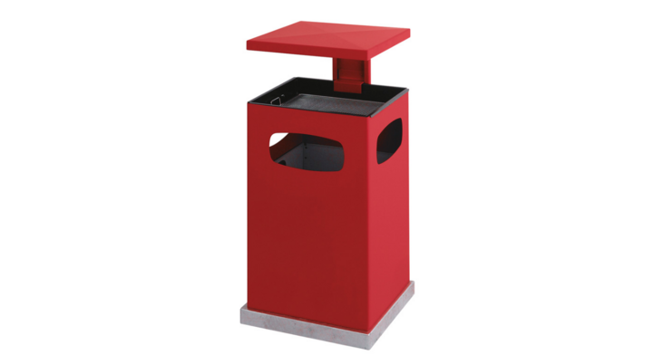 Afvalbak met ashouder en afdak, 80 liter, rood, VB 201222