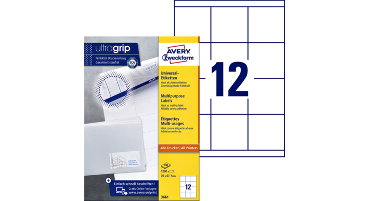 Etiket avery zweck 3661 70x67.7mm 1200st