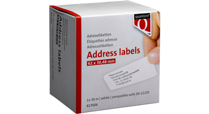 Label etiket quantore dk-22205 62mmx30.48m wit(q22205)
