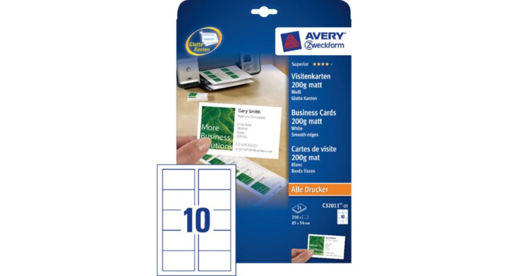 Visitekaart avery c32011-25 85x54mm 250st 100st