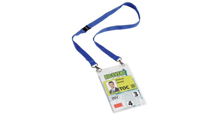 Badge Durable voor evenementen A6 met koord blauw pak 10 st