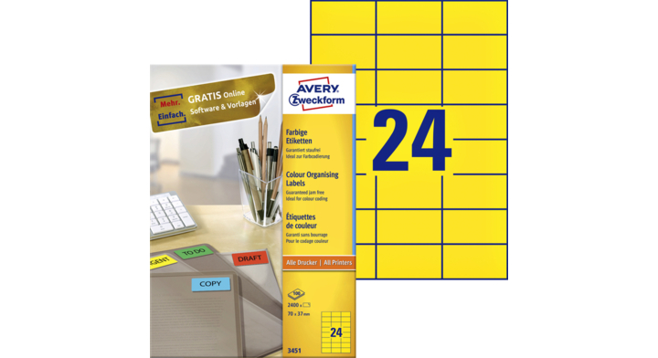 Etiket avery zweck 3451 70x37mm geel 2400st