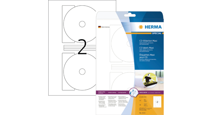 Etiket herma superprint 5115 cd 116mm 50st