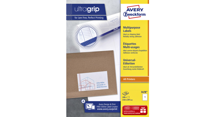 Etiket avery zweck 3478 210x297mm a4 100st