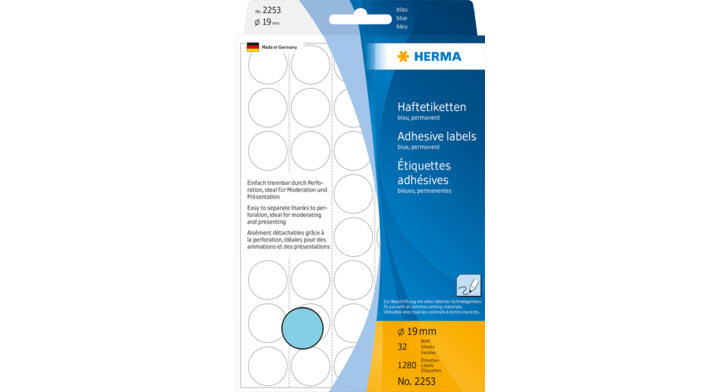 Etiket herma 2253 rond 19mm 1280st blauw