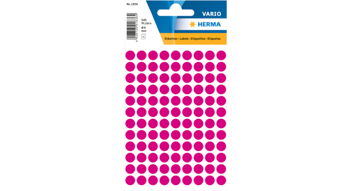 Etiket herma 1836 rond 8mm roze 540st(1836)