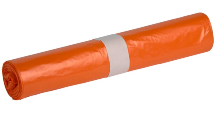 Vuilniszak | HDPE | 58x100cm | 70 Liter | T23 | Oranje (25 rollen x 20 zakken)