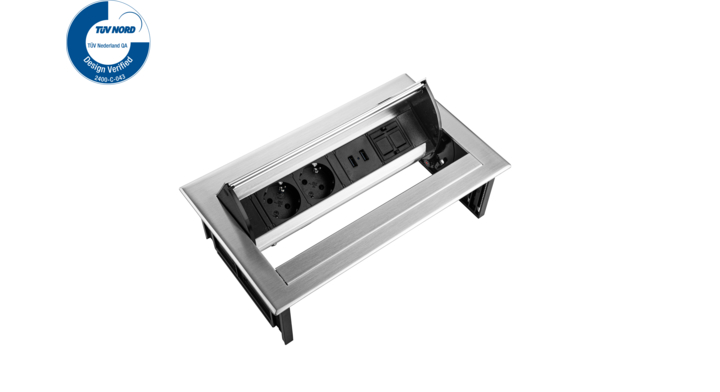 Filex, Power Desk In, 2x 230V, 2x USB, 1x keystone, RVS