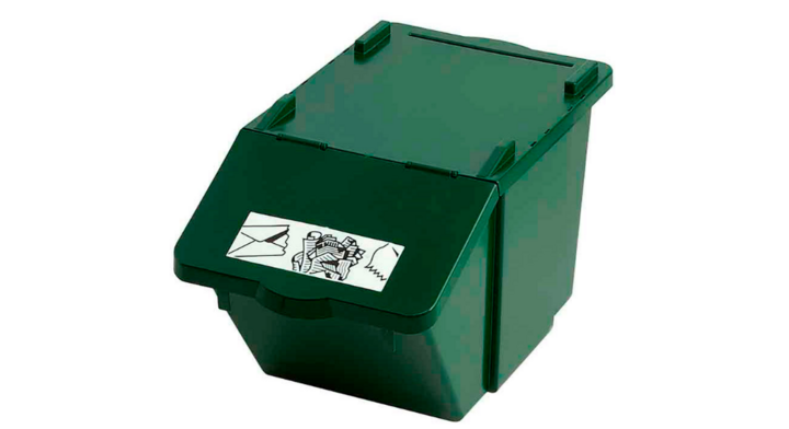 Recyclingbox, kunststof stapelbak, 45 liter, groen,VB 206800