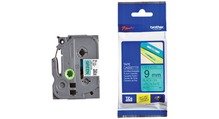 Lettertape brother p-touch tz721 9mm groen/zwart