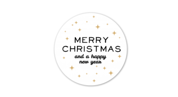 Etiket, merry christmas, 45mm, zwart - goud (1000 stuks)