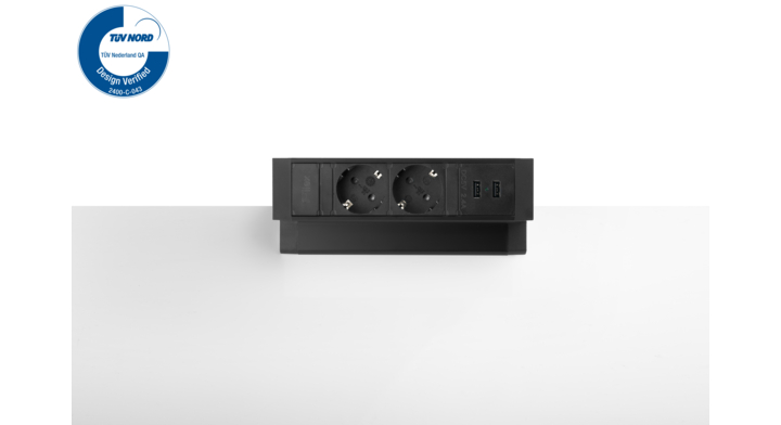 Filex, Power Desk Up 2.0, 2x 230V, 2x Usb charge, zwart