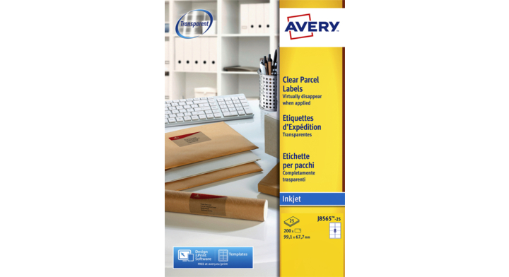 Etiket avery j8565-25 99.1x67.7mm transp 200st
