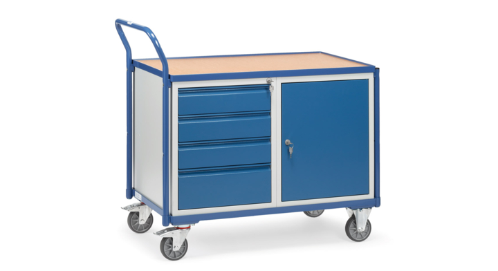Lichte werkplaatswagen met 1 ladekast en 1 kast, 1000x600mm