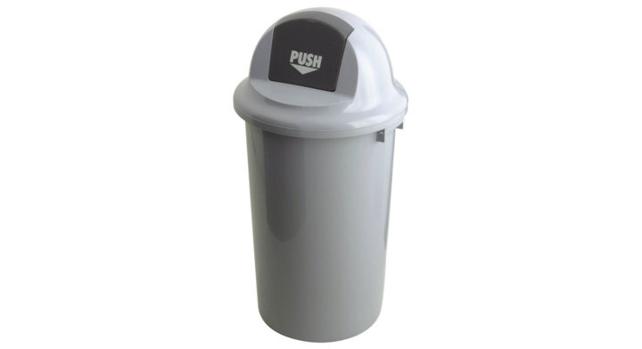 Kunststof afvalbak met klapdeksel, 47 liter, grijs,VB 200047
