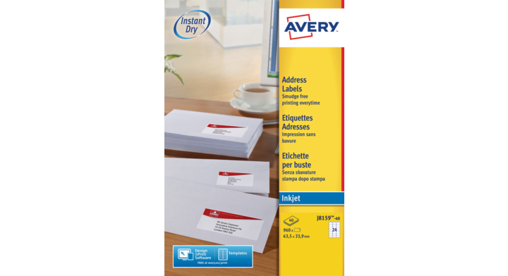 Etiket avery j8159-40 63.5x33.9mm 960st