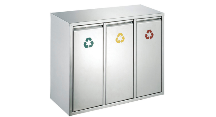 Recycling afvalscheidingsstation, 3x15 liter, mat RVS, VB 710423