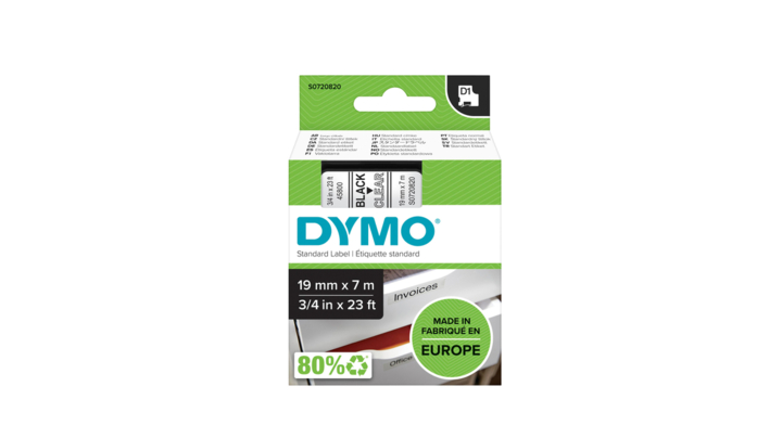 Lettertape dymo 45800 2000/5500 19mmx7m tr/zwart