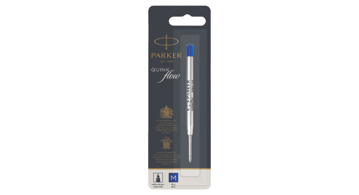 Parker Quinkflow, balpenvulling medium op blister, blauw