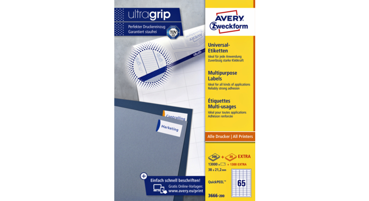 Etiket avery zweck 3666-200 38x21.2mm 13000st