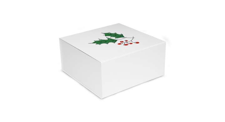 Luxe kerstmagneetdoos , Holly Berry, 22x16,5x3cm , wit (25)
