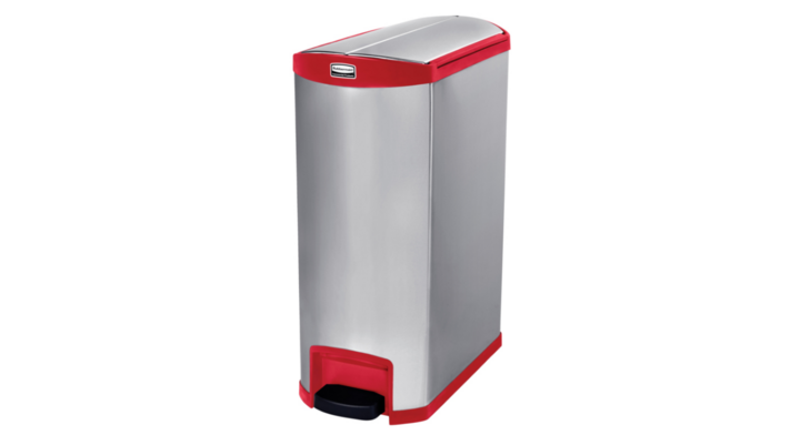 Rubbermaid, pedaalemmer, 90 liter, mat RVS/rood, VB 224771