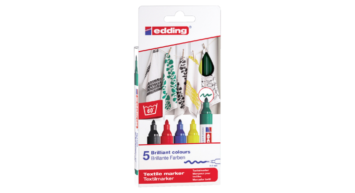 Viltstift edding 4500 textiel rond 2-3mm basis ass(4-4500-5s