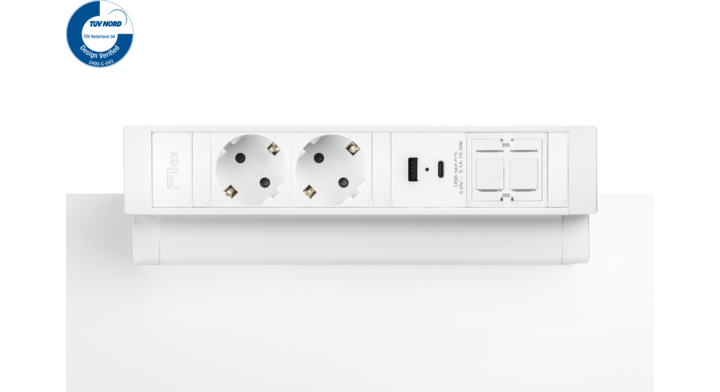 Filex, Power Desk Up 2.0, 2x 230V, keystone, 1x USB A+C, wit