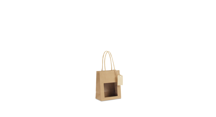 Cadeau-tas, 11,5+6,4x14,5cm, venster en label, bruin (100st)