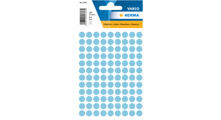 Herma, etiket rond, 8mm, blauw, 1843 (540 stuks)
