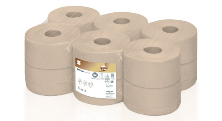 Satino PureSoft | Mini Jumbo Toiletpapier | 180 Meter | 2-Laags | JT1 | Soft Beige | 318810 (12 stuks)