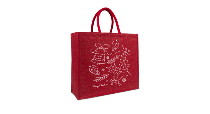 Jute glitter kersttas, Christmas Doodle, 45+17x40, rood (50)