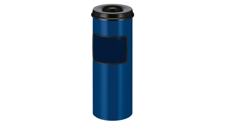 Metalen afvalbak met ashouder, 30 liter, blauw, VB 150195