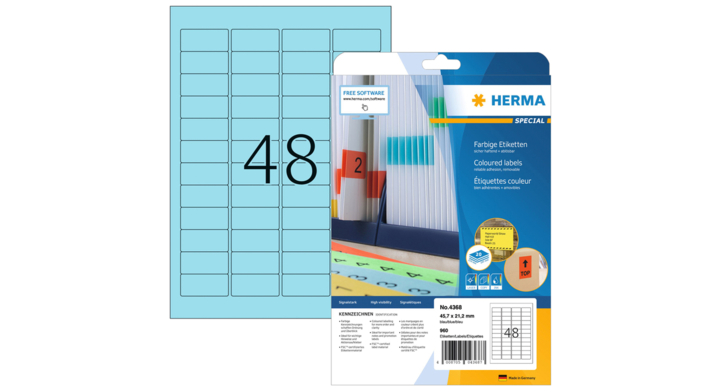 Etiket herma 4368 45.7x21.2mm a4 960stverwijderb blauw(4368)
