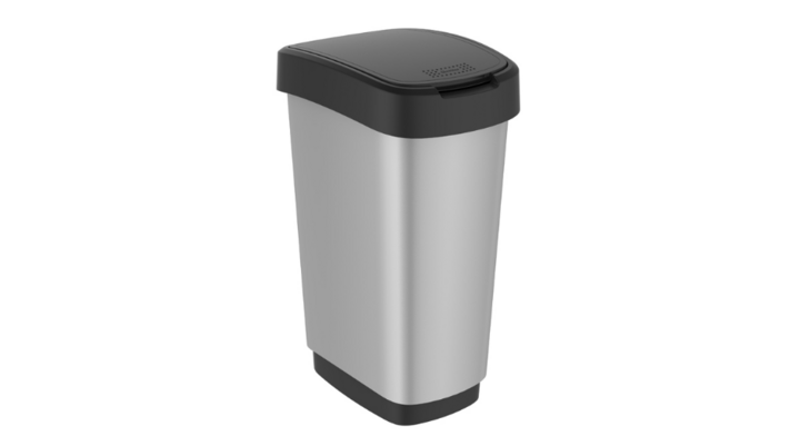Twist, afvalbak, 50 liter, zilver/zwart, VB 146489