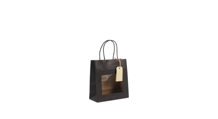 Cadeau-tas, 18+8x19cm, venster en label, zwart (100 stuks)