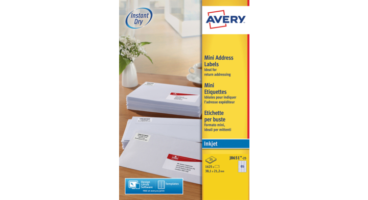 Etiket avery j8651-25 38.1x21.2mm 1625st
