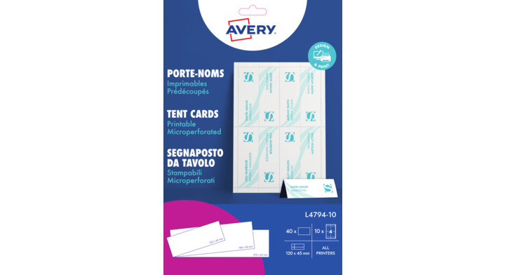 Tentkaart avery l4794-10 120x45mm wit 40st(l4794-10)