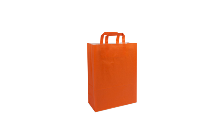Draagtas, papier, 26+12x35cm, platte lus, oranje (250 stuks)