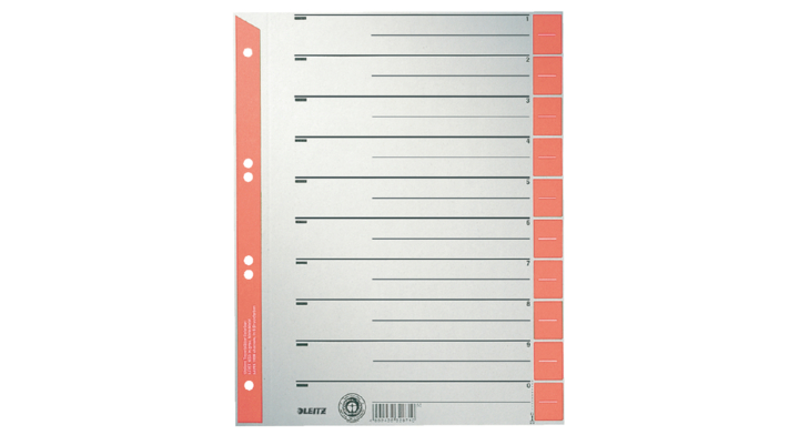 Scheidingsbladen leitz 1652 karton 230gr a4 rood