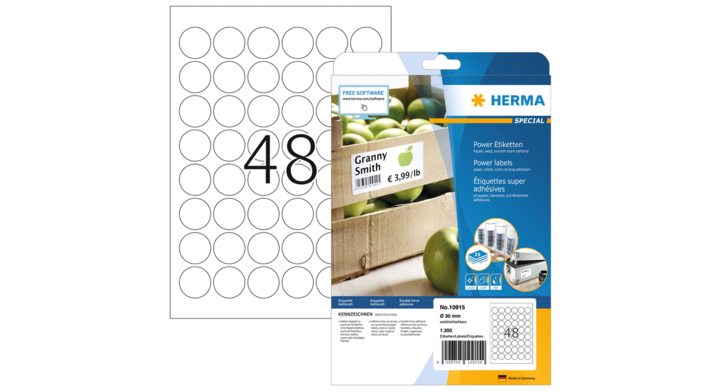 Etiket herma power 10915 rond 30mm wit 1200stuks(10915)