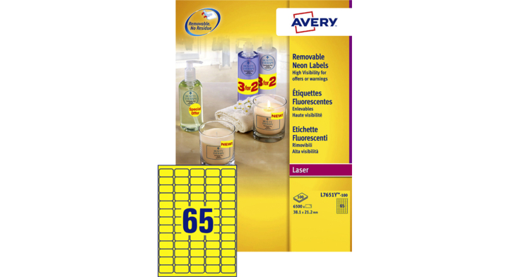 Etiket avery l7651y-100 38.1x21.2mm neon geel